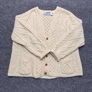 VTG 80s John Molloy Aran Chunky Knit New Wool Cardigan Sweater Ireland Measured